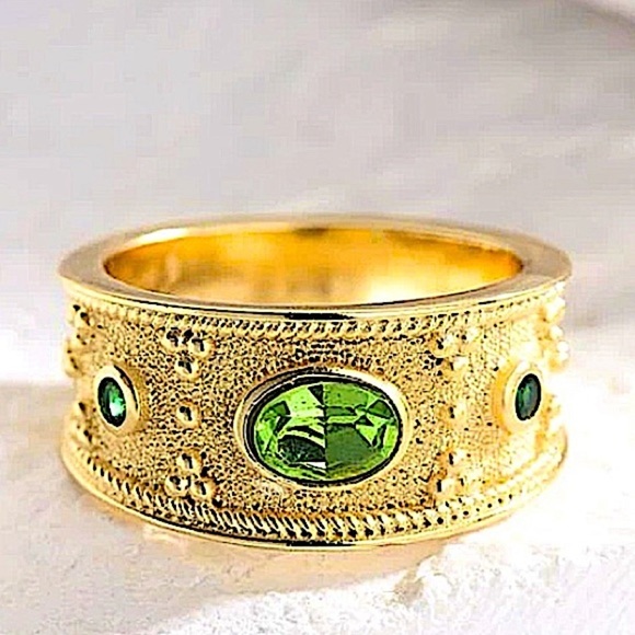 Gold Plated Peridot Zircon Band Ring - Picture 5 of 6